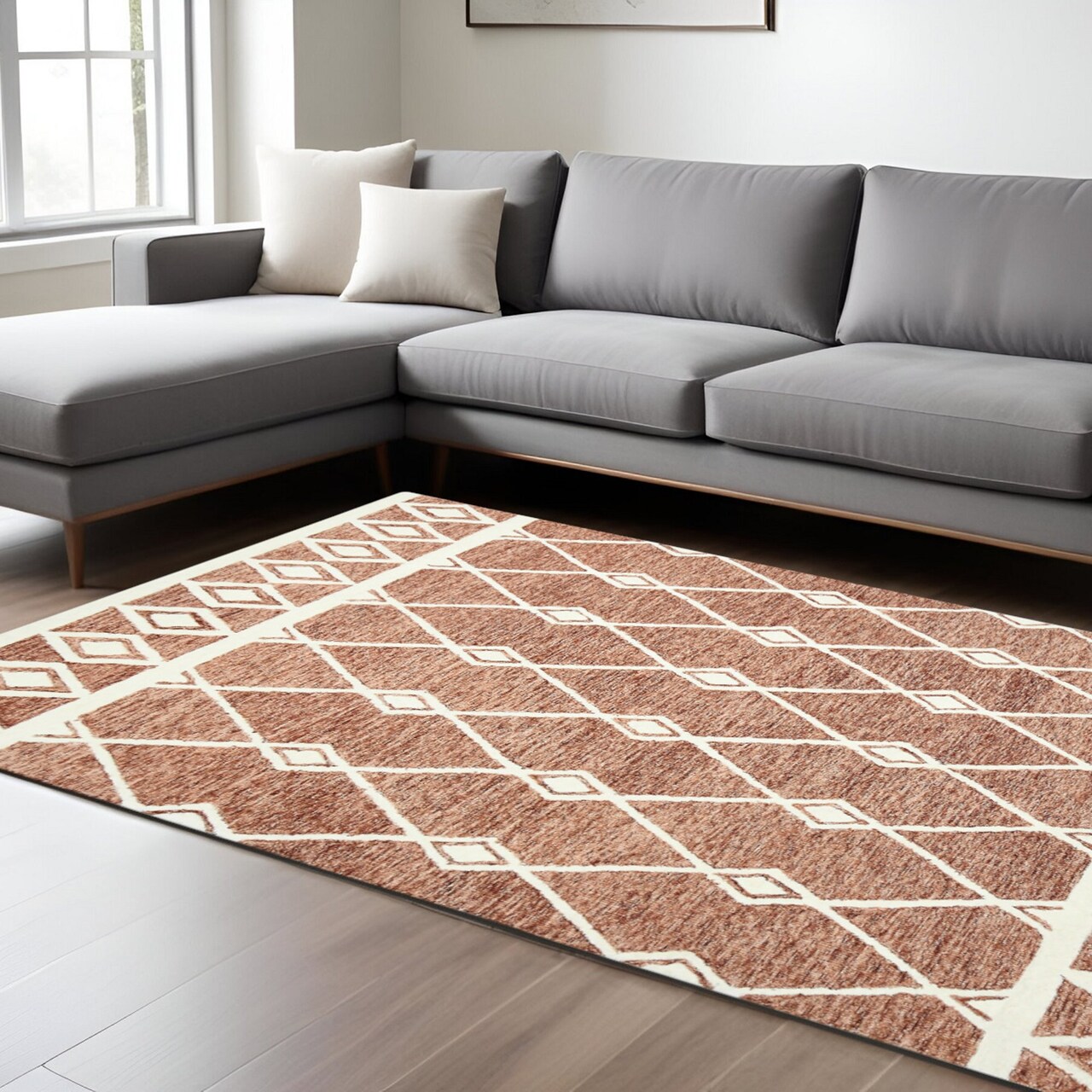 Edge Collections - 8' X 10' - Brown - Artisan Hand-Hooked Argyle Area Rug - 1 Piece